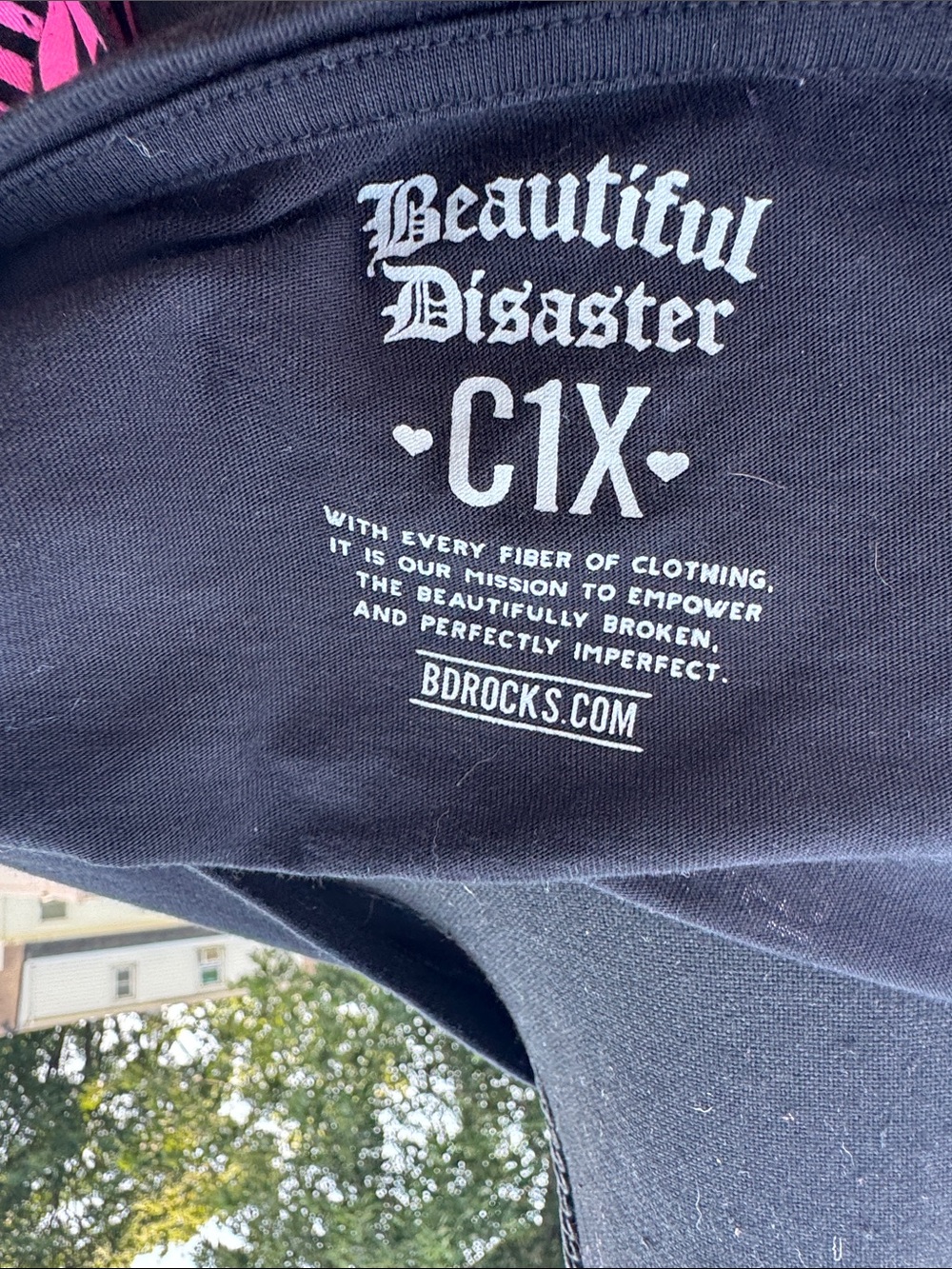 Beautiful Disaster Black Long Sleeve Tee with Pink Wing Heart - Picture 9 of 9
